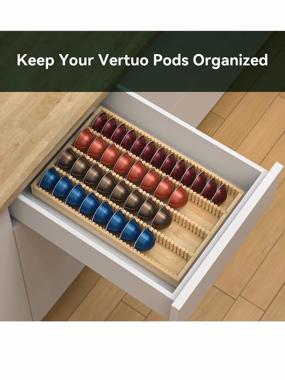 Amazon Bamboo Coffee Vertuo Nespresso Pod Drawer Organizer - Natural Wood